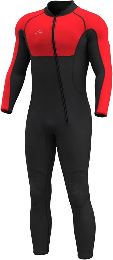 Hevto Men Wetsuits 3/2mm Neoprene Wet Suit Back Front Zip in Cold Water for Surfing Swimming Diving (Small, M2-3/2mm-Front Zip-Red)