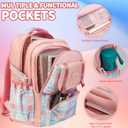 Girls Backpack with Lunch Box, Cute School Backpack for Kids Teen Elementary, Large Capacity Kids Bookbag 3 Pcs Set (Pink Grid)