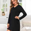 Marvmys Women Long Sleeve Nightgowns Comfy V Neck Nightshirts 2 Pack Sleep Shirts with Pockets Sleepwear S-3XL (XX-Large, Black&brown Leopard)