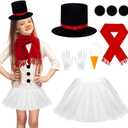9 Pcs Snowman Costume Kit Christmas Costume Kit Snowman Skirt Hat Carrot Nose Scarf Gloves (Kid)
