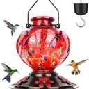 BOLITE Hummingbird Feeder, Hand Blown Glass Hummingbird Feeders for Outdoors Hanging, with Ant Moat and 5 Feeding Ports, 22 Ounces, Peony Flower Shape, Red, Gifts for Women Men, Gifts for Mom Dad