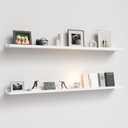 55.1 Inches Long Floating Shelves Wall Mounted, 2 Set Rustic Wall Shelf for Bedroom, Nursery Book Shelf with Lip, Picture Ledge Shelf for Wall Decor Living Room Bathroom Kitchen - White