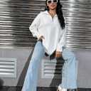 Blooming Jelly Women's Sweater Long Sleeve Quarter Zip Pullover Casual Loose Fit Cable Knit Tops (White, XL)