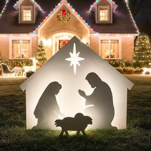 5Ft Christmas Large Outdoor Nativity Scene Set Outdoor Christmas Nativity Display Xmas Holy Family Yard Decoration White Weatherproof PVC Christian Outside Decor for Front Yard Lawn Church