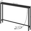 HOOBRO 47.2" Narrow Console Table with Power Outlet, 5.9" Behind Couch Table with Charging Station, Long Sofa Side Table, Skinny Entryway Table for Living Room, Hallway, Foyer, Black BB15XG01G1, 47.2"l X 5.9"w X 31.5"h