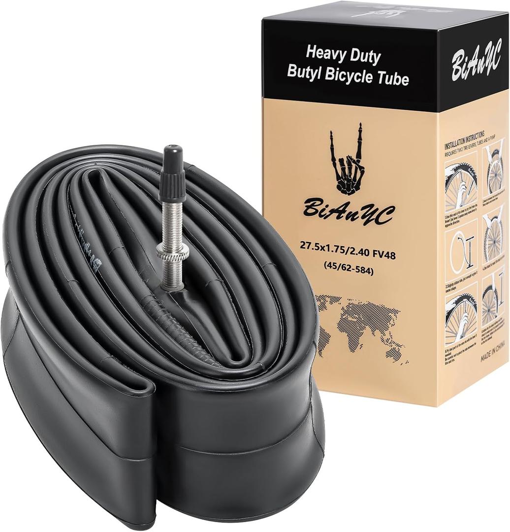 Heavy Duty 27.5 Inch Bike Tube 27.5x1.75-2.40 Compatible with 27.5x1.75 27.5x1.95 27.5x2.10 27.5x2.125 27.5x2.25 27.5x2.40 Bike Bicycle Tire Inner Tube (FV48mm Presta Valve)-1 Pack (F-037)