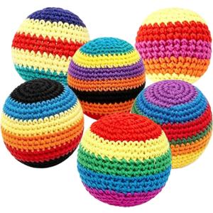 6pcs Upgraded Handmade Knitted Hackys Set, Colorful Crochet Footbag Sacks, Juggling Balls for Adults Beginners, Portable Handwoven Toss Hacky Balls