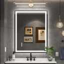 Ratsamee 28" x 36" Led Mirror for Bathroom with Front Light and Backlit, Bathroom Mirror with Led Lights, Vanity Mirror with Lights for Wall, Anti-Fog, Dimmable 3-Colorfrontlit+Backlit