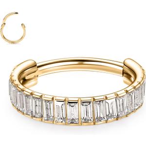 FUNLMO 316L Surgical Steel Hinged Segment Ring Conch Helix Septum Piercing Jewelry Nose Ring Hoop Cartilage Huggie Earring Small Hoop Earring Rectangle Cube Zircon Paved (Gold)