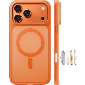 TORRAS Magnetic Shockproof for iPhone 17 Pro Case, Compatible with MagSafe, Military-Grade Drop Protection, Camera Control, DIY Button, Slim Translucent Phone Case for iPhone 17 Pro, Orange