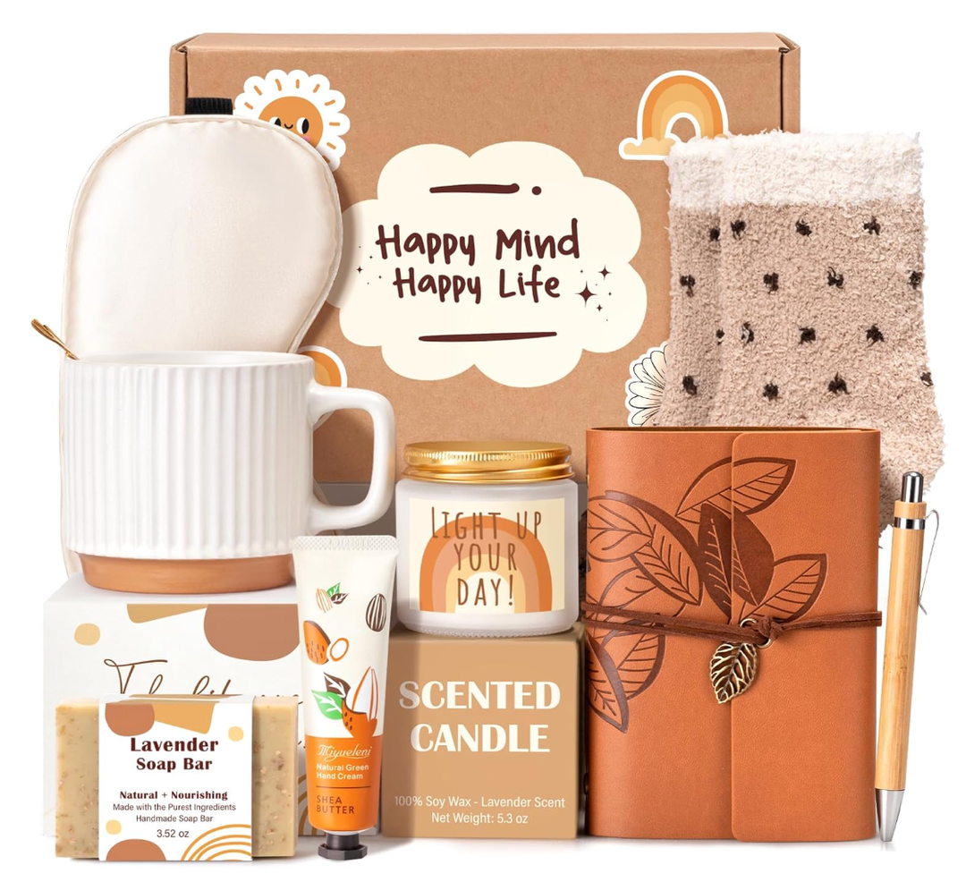 Gift Baskets for Women, 9pcs Unique Happy Birthday Gifts for Women, Thank You Basket Christmas Ideas Box w/Coffee Mug Her Mom Friend Teacher Coworker, Best Employee Appreciation Gifts