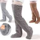 VQRZG 3pairs Women's Fuzzy Thigh High Socks, Furry Over Knee Fluffy Long Leg Socks, Stockings Winter Indoor Sleeping Warmers One Size