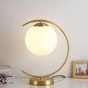 KCO Lighting Mid-Century Bedside Table Lamp Modern Glass Ball Desk Lamp Gold Reading Lamp Moon Shape Metal Table Light for Bedroom Living Room Office