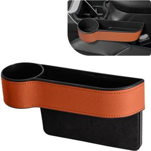 Car Seat Gap Filler Organizer, Car Console Side Storage Box with Cup Holder, Auto Front Seat Organizer for Phones Glasses Keys Cards, Essentials Interior Car Accessories (Brown, Driver)