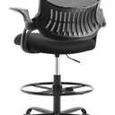 Sweetcrispy Tall Drafting Desk Chair - Ergonomic High Stool Computer with Adjustable Height and Comfy Lumbar Support, Office Rolling Counter with Flip-up Arm and Footrest, Black, 48.4 inches x 24 inches x 25.2 inches