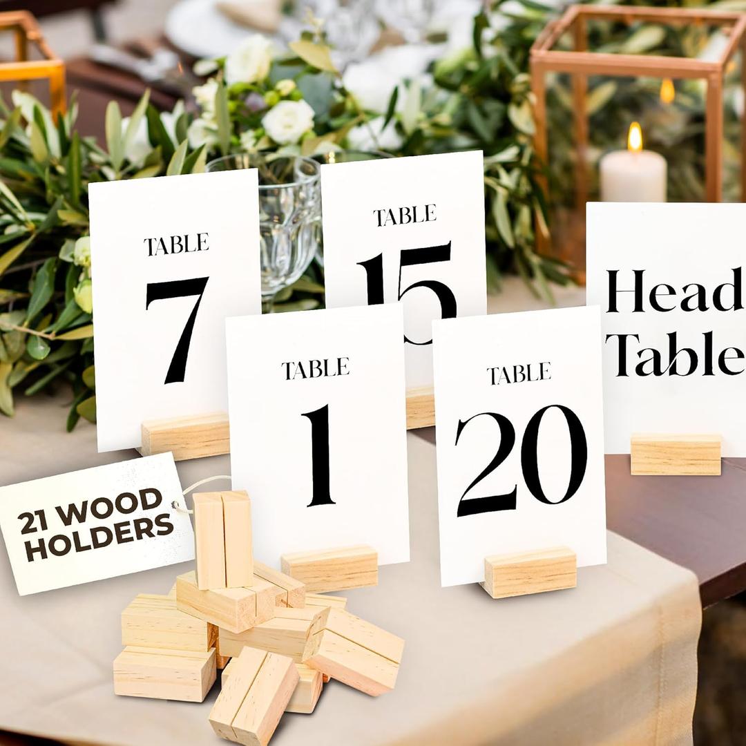 Wedding Table Numbers 1-20 With Head Table Card - Table Numbers For Wedding Reception 1-20, Paper Table Number Cards With Wooden Holders, Table Centerpiece For Party Event Wedding Decoration