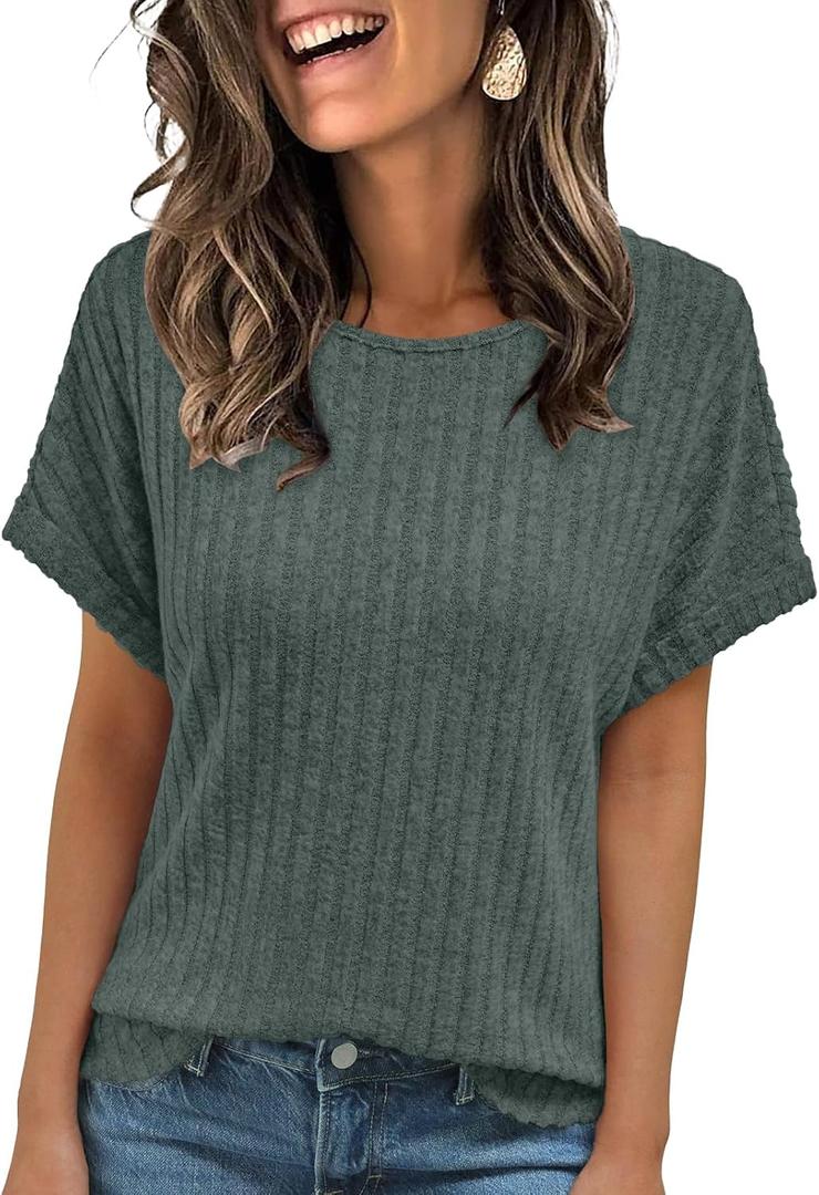 AUTOMET Womens Short Sleeve Tops Fall Shirts 2026 Lightweight Sweater (Green)