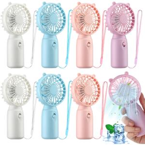 Glooglitter 8 Pcs Mini Portable Fans Bulk Handheld Battery Operated Fan with Lanyard, Cooling Lightweight Pocket Personal Fans for Wedding Birthday Summer Outdoor Use (White Blue Pink Purple)