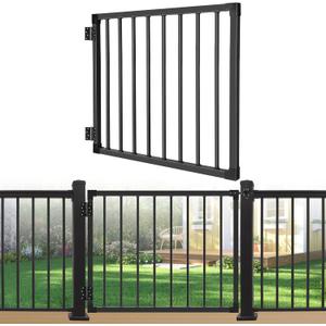 Deck Fence Gate Outdoor, 32 Gate for 36 Deck, Black Heavy Duty Steel Anti-Rust Door with Cuttable Width (Up to 48"), Metal Gate for Residential, Yard, Patio, Hinges and Latch Included