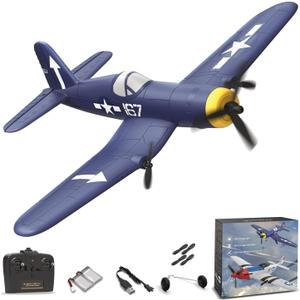 RC Plane, F4U Remote Control Airplane with 2 Batteries, 2.4GHz 3 Channel Fighter with 6 Axis Gyro Stabilizer, Easy to Fly for Adults, Beginners