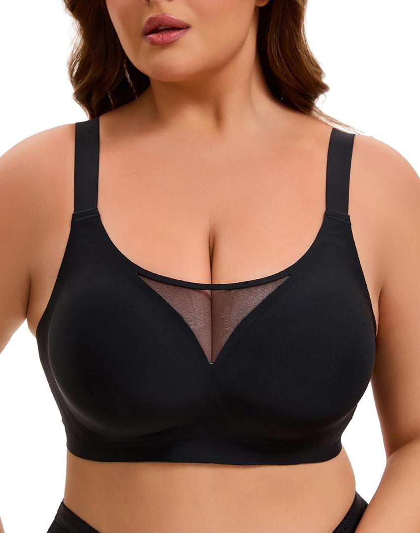 INNERSY Womens Plus Size Wireless & Seamless Supportive Full Coverage Bras Push Up No Underwire Bra for Everyday Comfort (Black, 1XL)