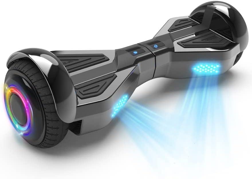 Starship Electric Hoverboard with Bluetooth Speaker, Chrome Color Self Balancing Scooters with Science Fiction Design and 6.5 inch LED Wheels (Chrome Black)