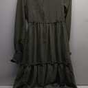 PRETTYGARDEN Women's Smocked Maxi Dress 2025 Fall Casual Long Sleeve Swiss Dot Ruffle Long Flowy Wedding Guest Dresses (Solid Army Green, Medium)