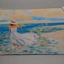 Abstract Beach Picture Wall Art: Girl & Ocean Artwork Seascape Painting on Canvas for Bathroom (36 x 24 x 1 Panel)