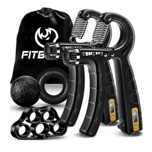 FitBeast Hand Grip Strengthener Workout Kit (5 Pack), 2 Forearm Grip Adjustable Resistance Hand Gripper, Finger Stretcher, Grip Ring & Stress Relief Grip Ball for Athletes