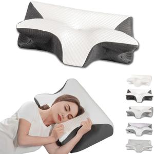 Cervical Pillow for Neck Pain Relief, Ergonomic Contour Orthopedic Pillow for Sleeping Shoulder Pain & Support, Cozy Memory Foam Neck Pillow with Pillowcase for Side Back Stomach Sleeper(Black)