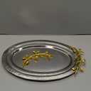 Elegance Golden Vine Hammered Round Tray, 10.75-Inch, Silver/Gold