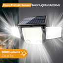 Solar Motion Sensor Outdoor Lights Waterproof - 3000LM 3 Modes Security Lights Outdoor 270 Illumination IP65 LED Solar Flood Wall Light for Garden Yard Patio Pathway (2Pack+3000lm)