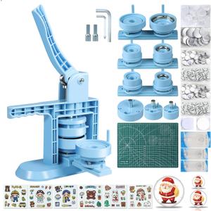 Button Maker Machine Multiple Sizes 1+1.25+2.25inch(4th Gen), DIY Button Pin Maker Machine Kit, Badge Press Machine with 300PCS 25+32+58mm Button Making Supplies& Cutting Mat & Circle Cutter
