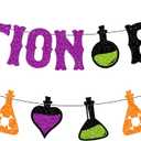 JOZON Glittery Potion Bar Banner with Potion Signs Halloween Hocus Pocus Witches Garland Banner Halloween Holiday Haunted House Party Decorations for Bar Mantle Fireplace Wall Party Supplies