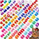 100pcs Dog Hair Bows, Bulk Cute Puppy Pet Small Dog Hair Bows with Rubber Bands, Mix Handmade Flower Puff Ball Rhinestone Pearls Dog Bows, Yorkie Dog Bows for Dog Hair Grooming Accessories