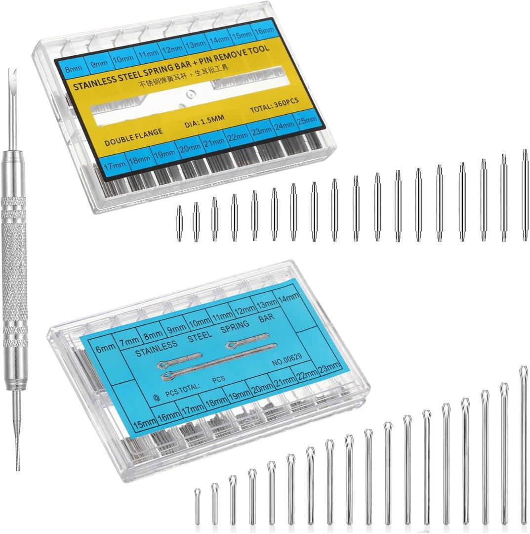 720 Pcs Spring Bar, 8-25mm Watch Band Pins Replacement Kit, Stainless Steel Watch Link Pins, Watches Accessories for Any Watchmaker or DIY Enthusiast