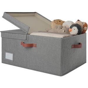GRANNY SAYS Large Storage Bins With Lids, Decorative Boxes, Fabric Containers With Double-Open Lid and Divider, Collapsible Clothes Organizers, 63L Linen for Closet, Dark Gray (Extra Large - 1 Pack)