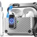 R-fun Compatible with AirPods Pro 2nd Generation 2023(USB-C),2022(Lightning Cable),1st Gen 2019 Charging Case, Full Drop Protection Auto Pop-Up Lid Design with Cleaner Kit,Carbon Fiber Silver 2 Pack