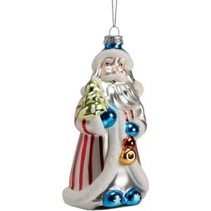 2 x Giftgarden Blown Glass American Flag Patriotic Santa Claus Christmas Tree Ornament, Vintage Star-Spangled Hanging Decoration 5.9 Inches