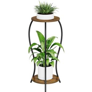 Plant Stand Indoor, 2 Tier Round Tall Plant Stand, Flower Pot Stand, Plant Shelf Rack, Corner Plant Stand for Planter Garden Balcony Patio Living Room, Retro (Brown-Wood)