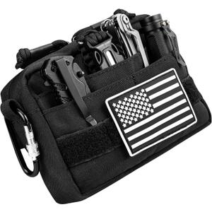 MOZETO Belt Pouches for Men, Water Resistant Small Belt Bag with USA Flag Patch, Pocket Organizer Storage EDC Gear for Work, Travel, Hiking (Black)