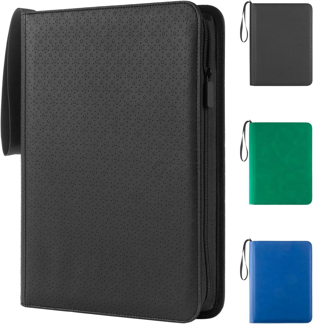 4 x Prilino Ringless Trading Card Binder, 9 Pocket, 432 Storage Capacity, Black | Premium Double-Sided PU Leather & Side Load Design, Smooth Page Turning, Tight Zip Closure, Conveniently Fits Sleeved Cards