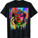 Cool African Woman Afro Color Painted Face T-Shirt, size -XL