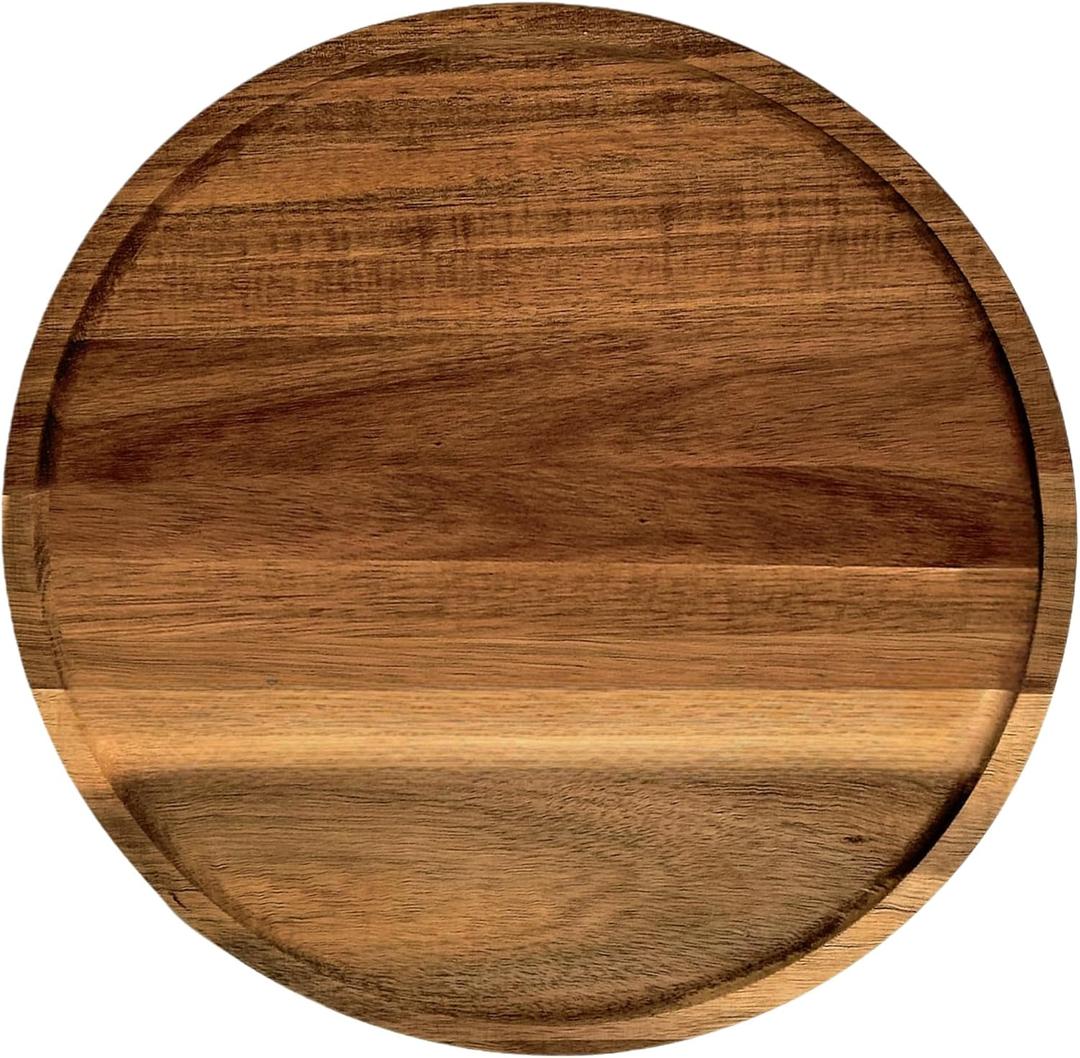 PINXIURY 15.7 Inch Round Wooden Decorative Serving Tray for Coffee Table and Home Decor, Round Wood Tray for Table Centerpiece, Small Candle Tray, Acacia, Appetizer Charcuterie Board