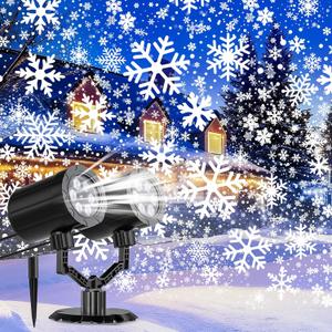 Christmas Projector Lights Outdoor, GUSODOR Dynamic Snowflake Projector IP65 Waterproof 360Rotating LED Projection Lights for Indoor Outdoor Christmas Decoration, Holiday, Yard Decor-Dual-Head B (White)