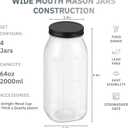 Novelinks 64 oz Large Plastic Mason Jars with Airtight Lids, 4 Pack Big Jars Wide Mouth and Plastic Storage Containers for Pantry, Pickle, Sauce, Sugar (4 Pack,Black)
