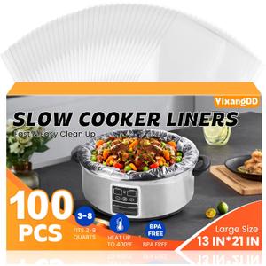 100 Pack Slow Cooker Liners, Large Size 13"x 21" Cooking Bags Disposable Pot Liners, Plastic Slow Cooker Bags Fits 3-8 Quarts, BPA Free, Suitable for Oval & Round Pot