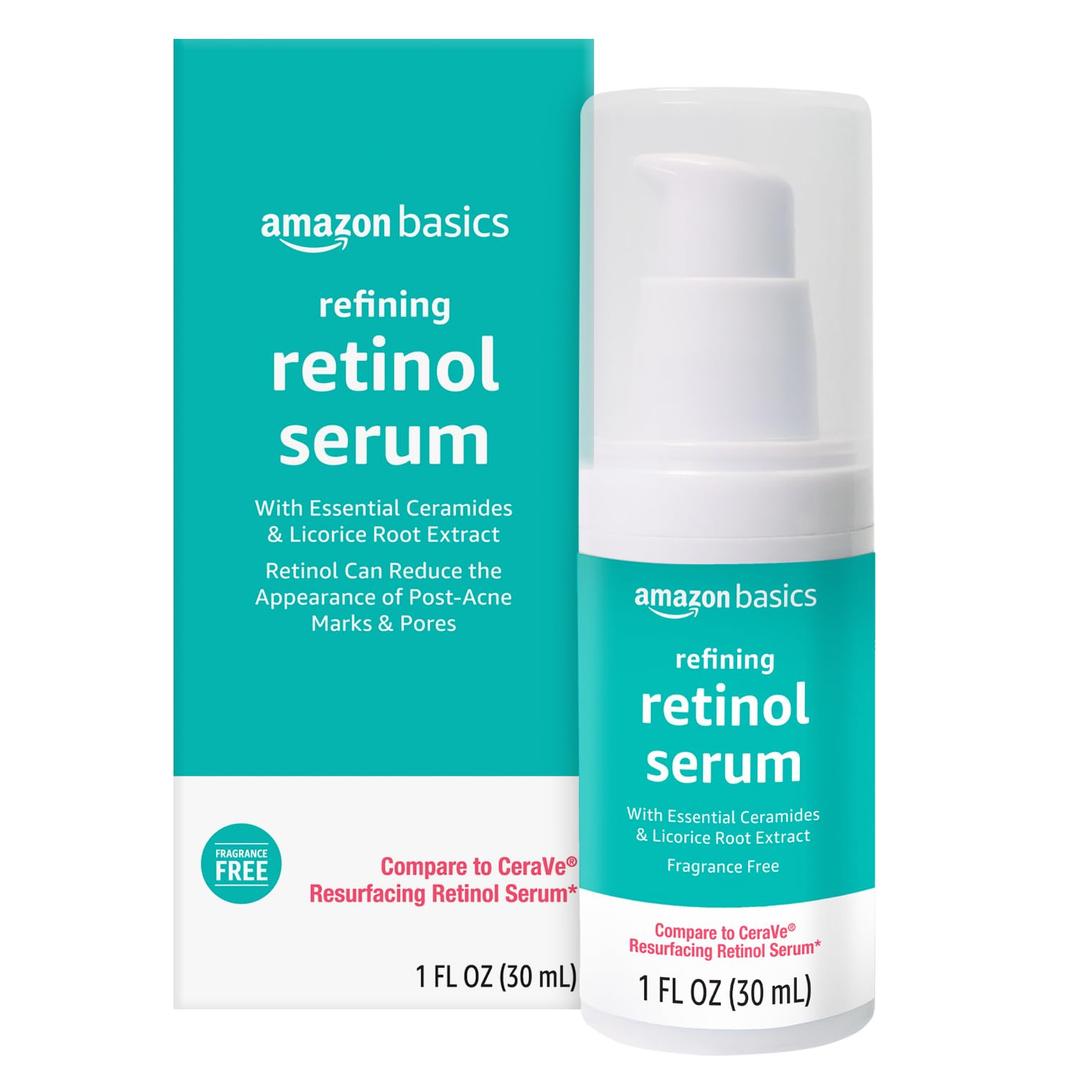 Amazon Basics Retinol Serum for Face, Pore Minimizer, Fast Absorbing Formula, 1 Fluid Ounce, 1-Pack