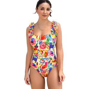 SPORLIKE One Piece Swimsuit Women Ruffle Adjustable Straps Bathing Suit Padded Swimwear (Large, Animal Print)
