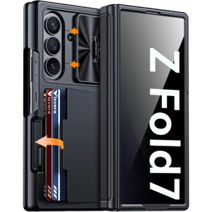 Vizvera for Samsung Galaxy Z Fold 7 Case Wallet,RFlD Cards Holder [Privacy Screen Protector][Camera Cover] Shockproof Silicone Protective Phone Case for Z Fold 7 2025-Black
